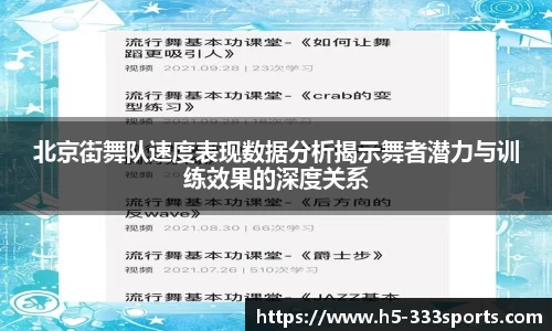 北京街舞队速度表现数据分析揭示舞者潜力与训练效果的深度关系